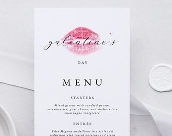 Printable Galentine's Day Menu, Modern Galentines Day Dinner Menu, Personalized Menu, Editable Valentine Food Menu Template