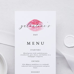 Druckbares Galentines Tagesmenü, modernes Galentines-Tagesabendmenü, personalisiertes Menü, bearbeitbare Valentinstag-Speisekarte