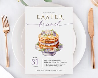 Easter Brunch Invitation Template, Editable Easter Breakfast Invitation, Templett