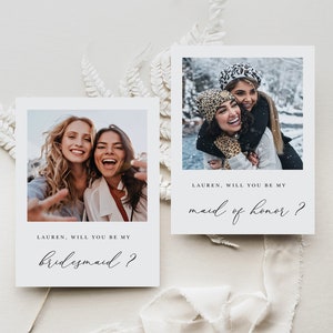 Elegant Will You Be My Bridesmaid Photo Card, Bridesmaid Proposal Card Template with Photo, Maid Of Honor Proposal Card