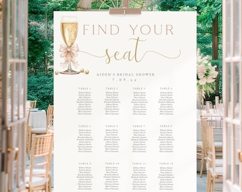 Pearls and Prosecco Seating Chart Sign, Elegant Seating Chart Sign With Champagne Glass and Bow and Pearls, Aiden