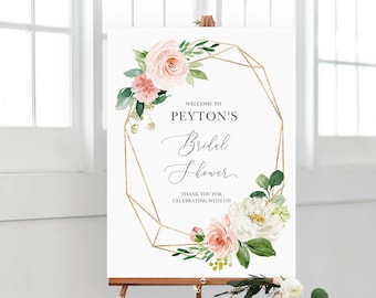 Rustic Event Welcome Sign Editable Template, Eucalyptus Leaf & Blush Flowers, Woodland Printable Wedding Sign, Boho Shower Welcome Sign