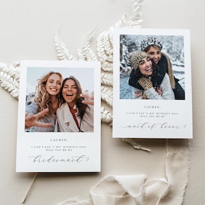 Bridesmaid Proposal Card Template with Photo, Printable Will You Be My Bridesmaid Photo Card, Modern Maid Of Honor Proposal Card