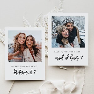 Will You Be My Bridesmaid Photo Card, Bridesmaid Proposal Card Template with Photo, Modern Maid Of Honor Proposal Card
