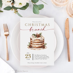 Christmas Brunch Invitation Template, Editable Christmas Breakfast Invitation, Templett
