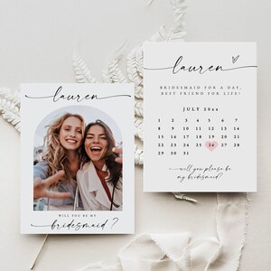Will You Be My Bridesmaid Photo Card, Bridesmaid Proposal Card Template with Photo Arch, Modern Maid Of Honor Proposal Card