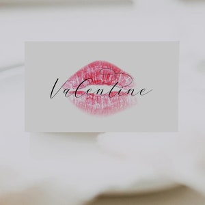 Galentine's Day Place Card Template, Hot Pink Kiss Mark Name Card Tented and Folded, Valentine Dinner Party Place Setting