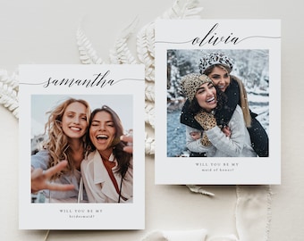 Will You Be My Bridesmaid Photo Card, Editable Bridesmaid Proposal Card Template with Photo, Simple Maid Of Honor Proposal Card