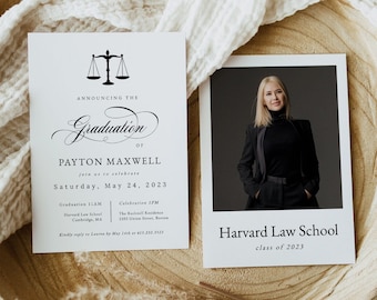 Zaproszenie na przyjęcie z okazji ukończenia szkoły prawniczej, drukowane ogłoszenie o ukończeniu szkoły prawniczej, przyjęcie z okazji ukończenia szkoły prawniczej, Templett