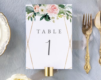 Wedding Table Number Template, Blush and Gold Wedding Table Cards in 2 Sizes (4x6" and 5x7"), INSTANT DOWNLOAD, Boho Wedding MCD600