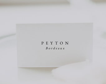 Plantilla sencilla para tarjetas de lugar de boda, tarjetas modernas para acompañantes (planas y plegadas), tarjetas de nombre para boda, descarga instantánea, PEYTON