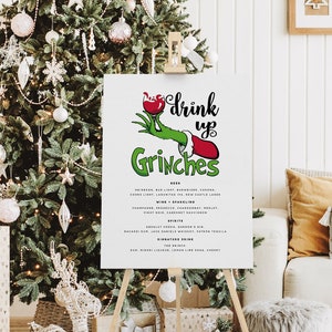 Grinch Christmas Bar Menu Template, Let&#39;s Drink Up Grinches Christmas Cocktail List, Editable Holiday Bar Menu, Christmas Party Drink Menu
