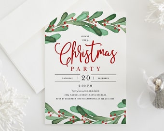 Editable Christmas Party Invitation, Printable Christmas Invitation, Holiday Cocktail Party Invitation, Christmas Dinner Party, Templett