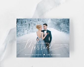 Married Little Christmas Card, Just Married Christmas Card, Newlywed Photo Card For Christmas, INSTANT DOWNLOAD, Editable Template #MCD2516