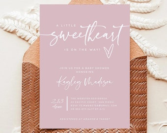 A Little Sweetheart Baby Shower Invitation, Valentine's Baby Shower Invitation Template, Minimalist Baby Shower Invite, Templett