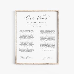 Simple His and Hers Wedding Vows Template, Anniversary Gift, Valentine's Day Gift for Him or Her, Our Vows Wall Art, Our Vows Editable