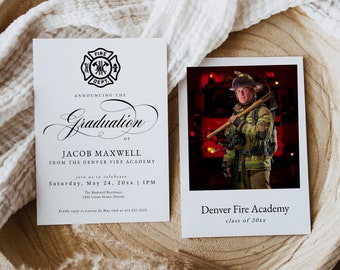 Fireman Graduation Party Invitation, Printable Firefighter Graduation Fire Academy Announcement, Fire Department Graduation Party, Templett