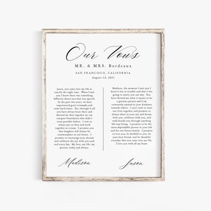 His and Hers Wedding Vows Keepsake Template, Anniversary Gift, Valentine's Day Gift for Him or Her, Our Vows Wall Art, Our Vows Editable