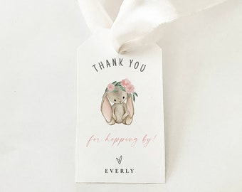 Birthday Bunny Tag Template, Easter Bunny 1st Birthday Party Favor Tag, Thank You For Hopping Over To My Party Tag, Edit With Templett