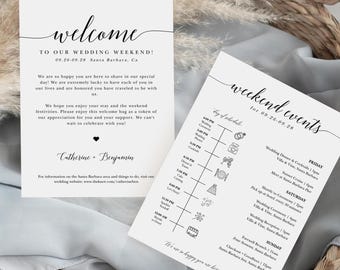 Simple Wedding Welcome Bag Note & Timeline, Wedding Weekend Timeline Printable, Wedding Order of Events Template, Instant Download, MCD104