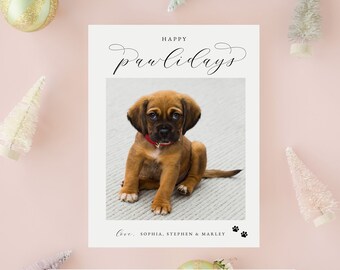 Happy Pawlidays Photo Christmas Card, Dog Christmas Cards, Pet Holiday Card, Funny Holiday Photo Card, INSTANT DOWNLOAD, Editable Template