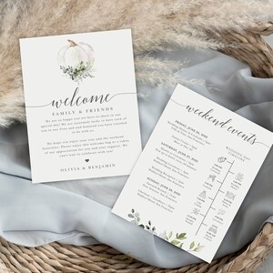 Pumpkin Wedding Welcome Bag Note & Timeline, Wedding Weekend Timeline Printable, Wedding Order of Events Template, Instant Download, mcd1128