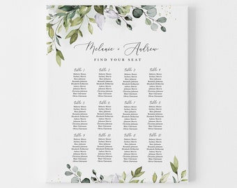 Editable Wedding Seating Chart Template, Greenery Wedding Seating Chart Board in 4 Sizes (18x24,24x36,A1,A2), Instant Download #MCD500