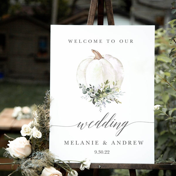 Large Wedding Welcome Sign, Fall Pumpkin Wedding Welcome Sign in 4 Sizes (18x24,24x36,A1,A2), Editable Template #MCD1128