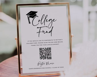 Editable College Fund QR Code Graduation Sign, Printable Graduation College Fund Template 5x7" & 8x10", Templett