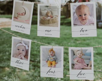 1st Birthday Monthly Photo Banner, Baby's First Year Photos, Modern Minimalist Monthly Milestone Photo Cards, Catherine