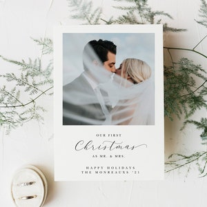 Notre première carte de Noël, carte de Noël Just Married, carte photo des nouveaux mariés Noël, TÉLÉCHARGEMENT INSTANTANÉ, modèle modifiable