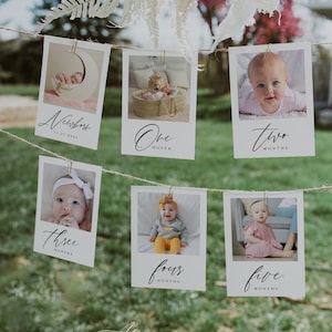 First Year Birthday Photo Banner Template, Baby Milestone Photo Cards, 1st Birthday Monthly Photo Banner, Modern Baby's First Year Photos