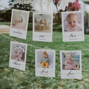 1st Birthday Monthly Photo Banner, Baby's First Year Photos, Modern Minimalist Monthly Milestone Photo Cards, Catherine