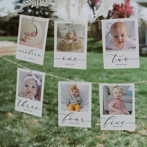First Birthday Photo Banner Template, Baby Milestone Photo Cards, 1st Birthday Monthly Photo Banner, Baby's First Year Photos