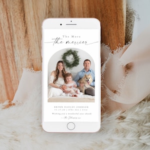 Neue Baby Weihnachtskarte Mobile Ankündigung, je mehr desto besser Neugeborenen Foto Weihnachtskarte mit Bogen, Just Born Weihnachtskarte und Foto