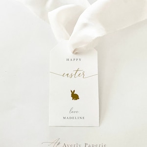 Simple Easter Tag, Editable Easter Tag with Gold Easter Bunny, Elegant Easter Tag, Easter Tag for Kids, Templett Bild 1