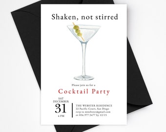 Cocktail Party Invitation Template, Shaken Not Stirred Party Invitation, 007 Cocktail Invite, Funny Evite
