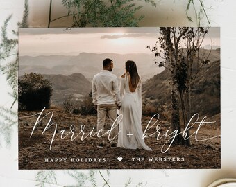 Editable Template Minimalist Christmas Photo Card Wedding Thank You Card Newlywed Christmas Card Married and Bright Christmas Card