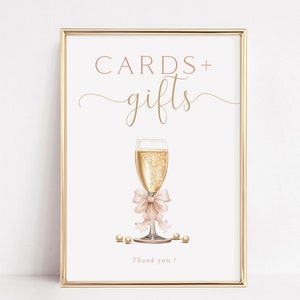 Enseigne cadeau nuptiale de douche perles et prosecco, cartes et cadeaux de douche nuptiale avec élégantes perles de verre à champagne, modèle modifiable, Aiden