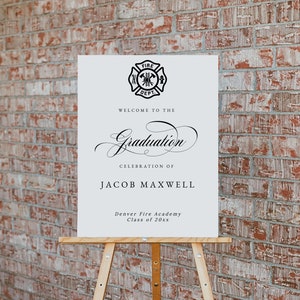 Fireman Graduation Party Welcome Sign, Editable Fire Academy Graduation Party Sign, Firefighter Graduation Sign, Templett