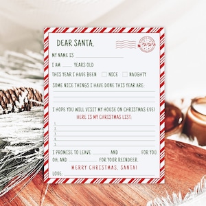 Printable Letter To Santa, Santa Letter DIY, Kids Christmas List, Editable Christmas Wish List, Print at Home, Templett