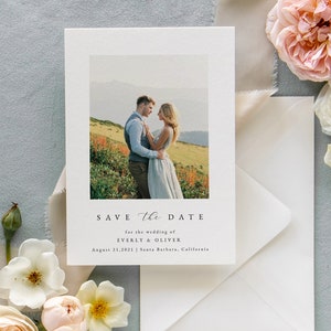 Elegant Save the Date Photo Template, DIY Save the Date Card with Pictures, Instant Download