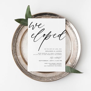 We Eloped Template, Simple Elopement Invitation, Reception Only Invitation, Printable Download, YOU EDIT in TEMPLETT #17