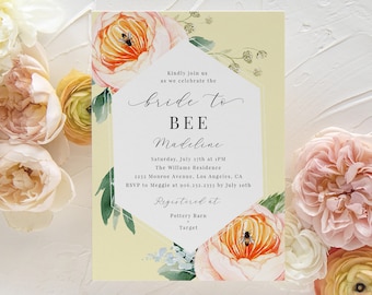 Bride to BEE Invitation Template, Bridal Shower Invitation Bee Themed, Instant Download, Edit in Templett