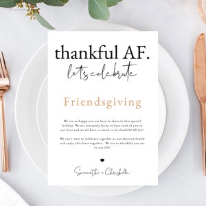 Friendsgiving of Thanksgiving dankbaar AF Welkom kaartsjabloon, grappige Thanksgiving of Friendsgiving dankbaar zitplaatsen Card, Instant Download