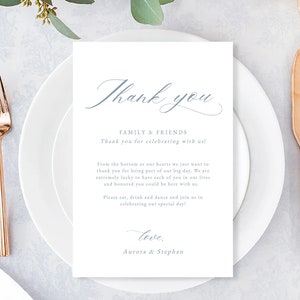 Wedding Thank You Letter Template, Dusty Blue Wedding Reception Thank You Note, Instant Download, Printable In Lieu of Favor Card, Aurora