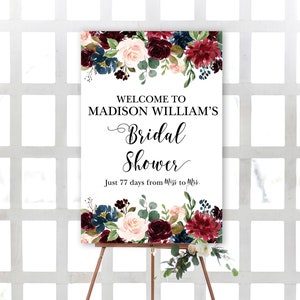 Navy bridal shower sign, from miss to mrs, burgundy and navy wedding sign, welcome wedding sign, bridal shower decor, bridal shower template