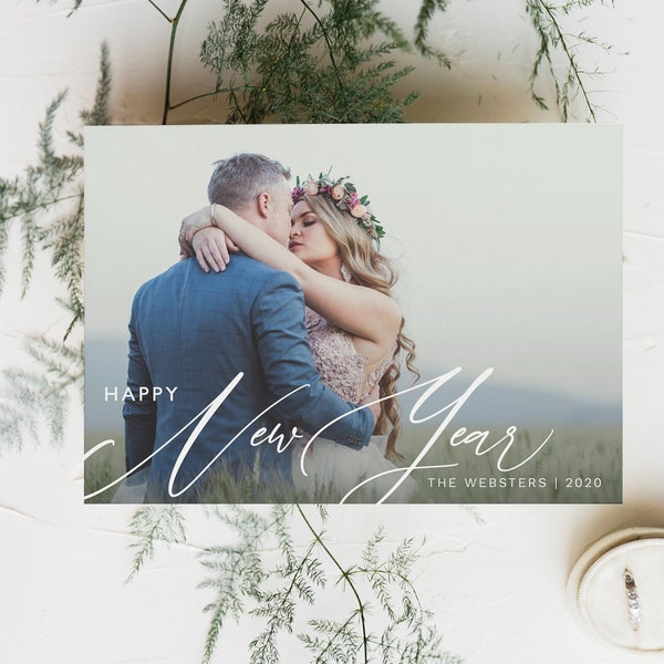 Editable Happy New Year Photo Card, 2020 Card with Photo, Just Married New Years Card, Photo New Year Template