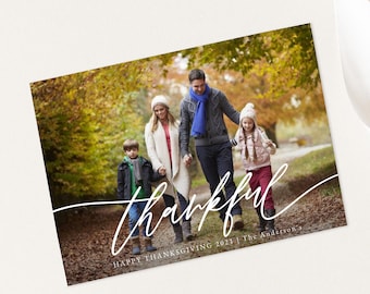 Printable Thanksgiving Card with Photo, Thankful Thanksgiving Holiday Photo Card Template, Thanksgiving Thankful Card, Instant Download