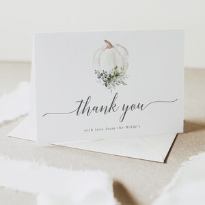 Pumpkin Thank You Card Template, Foldable Card With Dusty Blue Pumpkin for Baby Shower or Wedding, DIY Note Card, #MCD1128